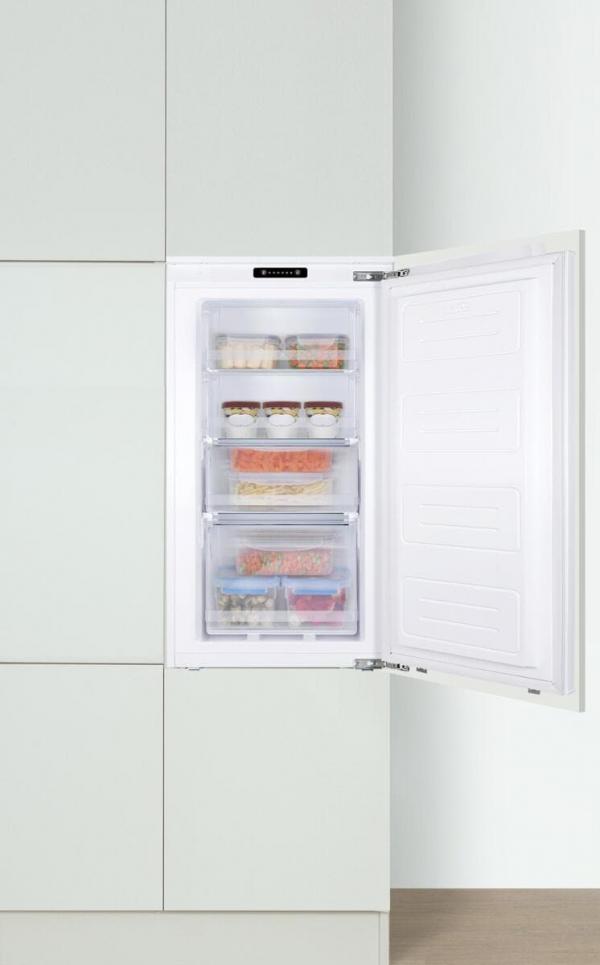 Amica EGS 16183-1 Einbau-Gefrierschrank, Nischenhöhe: 88 cm, 100 L, Festtür-Technik, elektronische Steuerung, Tür-Offen-Alarm, Supergefrierfunktion, Inverter Kompressor, weiß (1195107)