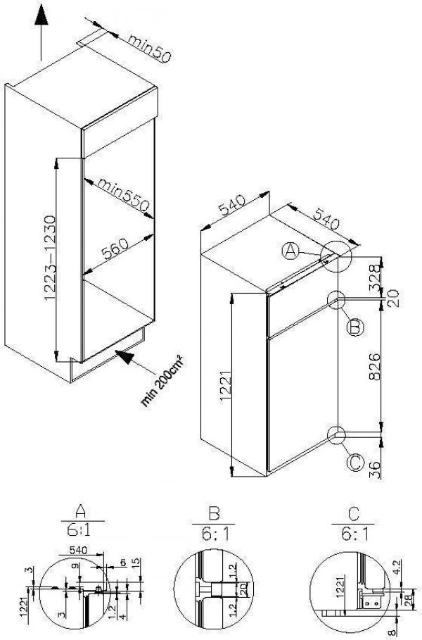 Amica EDTS 372 901 Einbau-Kühl-/Gefrierkombination, Nischenhöhe: 122 cm, 170 L, Schlepptür-Technik, elektronische Steuerung, Tür-Offen-Alarm, Inverter Kompressor, weiß (1195112)