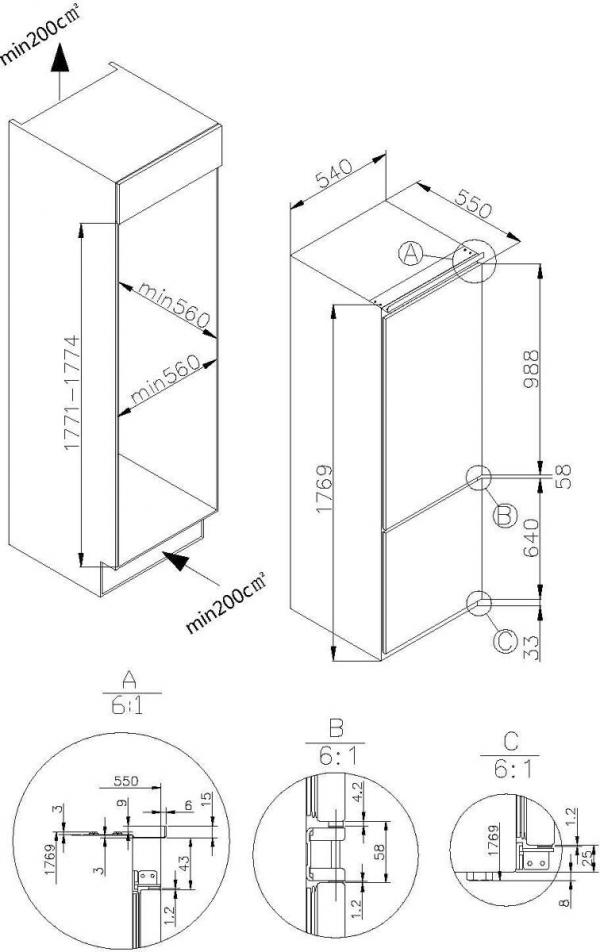 Amica EKGCS 387 931 Einbau-Kühl-/Gefrierkombination, Nischenhöhe: 178 cm, 246 L, Schlepptür-Technik, elektronische Steuerung, Tür-Offen-Alarm, Inverter Kompressor, weiß (1195081)