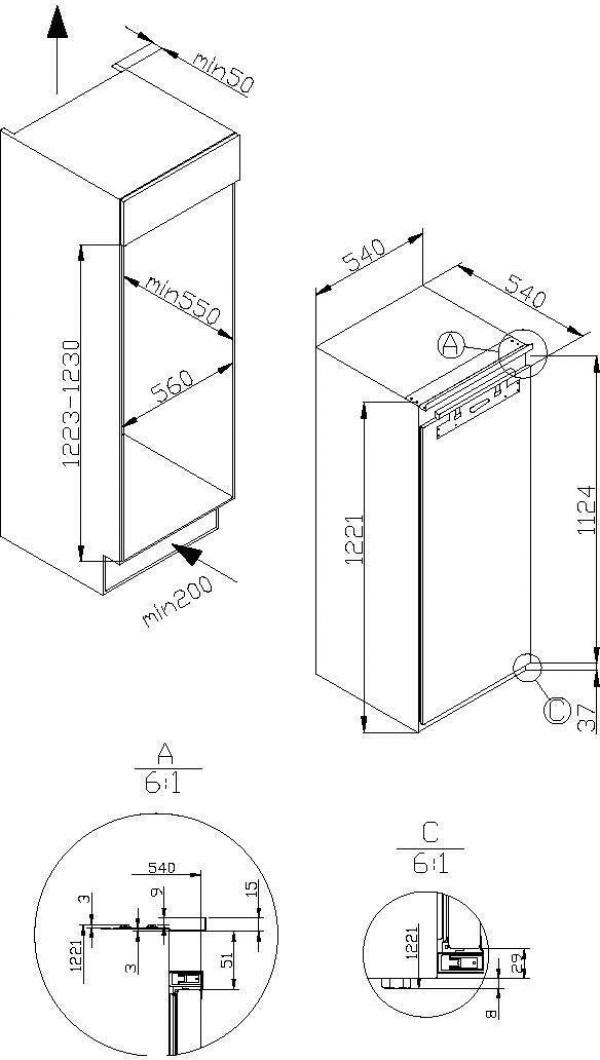 Amica EKSX 362 231 Einbau-Kühlschrank mit Gefrierfach, Nischenhöhe: 122 cm, 179 L, Festtür-Technik, Elektronische Steuerung, Tür-Offen-Alarm, Inverter Kompressor, weiß (1195047)