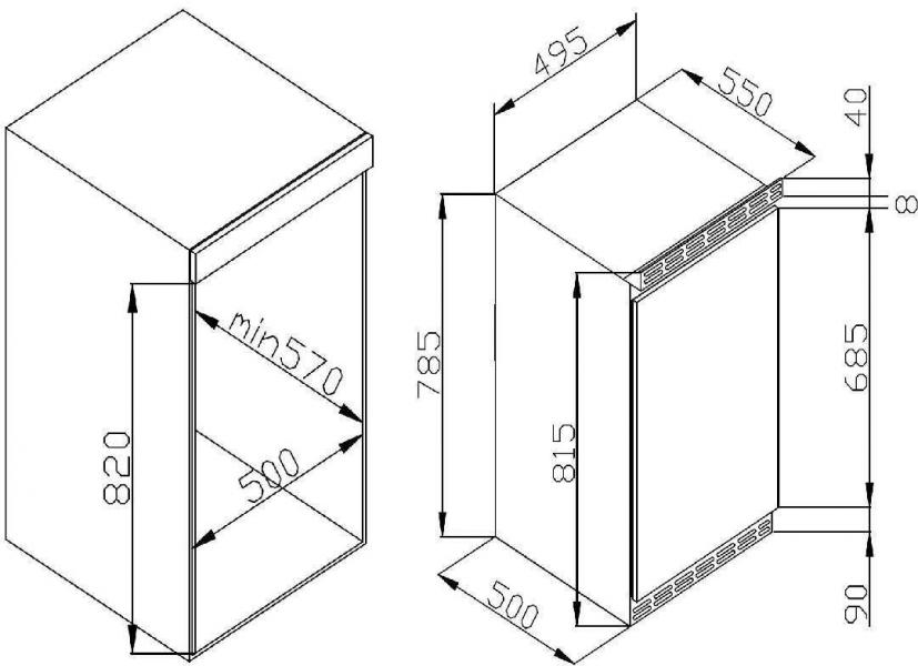 Amica UVKSD 351 951 Unterbau-Vollraumkühlschrank, Nischenhöhe: 82 cm, 103 L, Inverter Kompressor, LED-Beleuchtung, dekorfähig (1195108)