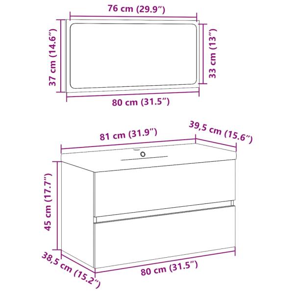 3-tlg. Badmöbel-Set Betongrau Holzwerkstoff