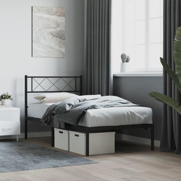 ARDEBO.de - Bettgestell mit Kopfteil Metall Schwarz 75x190 cm