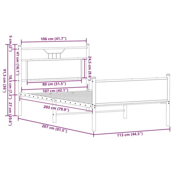 Bettgestell ohne Matratze Sonoma-Eiche 107x203 cm Holzwerkstoff