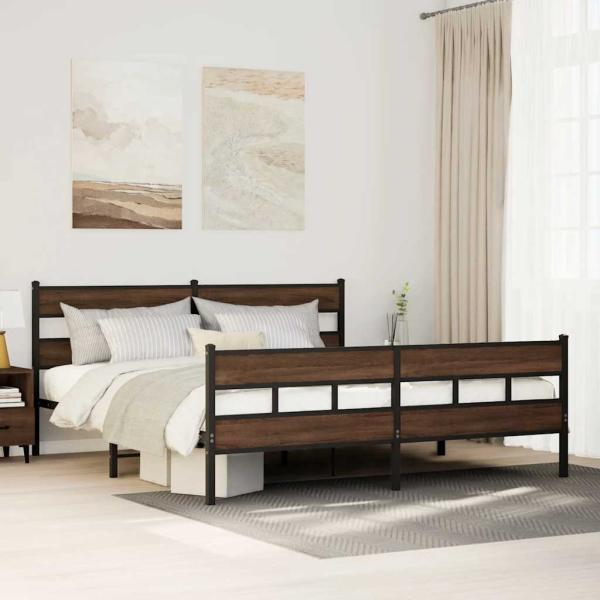 ARDEBO.de - Metallbett ohne Matratze Braun Eichen-Optik 183x213 cm
