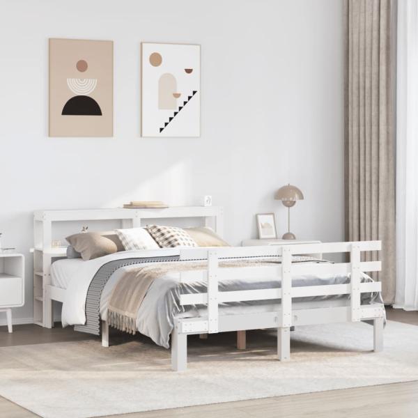 ARDEBO.de - Bettgestell mit Kopfteil ohne Matratze Weiß 160x200 cm