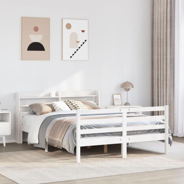 ARDEBO.de - Bettgestell mit Kopfteil ohne Matratze Weiß 150x200 cm