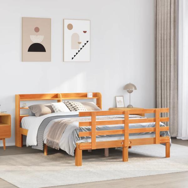 ARDEBO.de - Bettgestell mit Kopfteil ohne Matratze Wachsbraun 120x190 cm