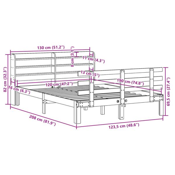 Bettgestell mit Kopfteil ohne Matratze Wachsbraun 120x190 cm
