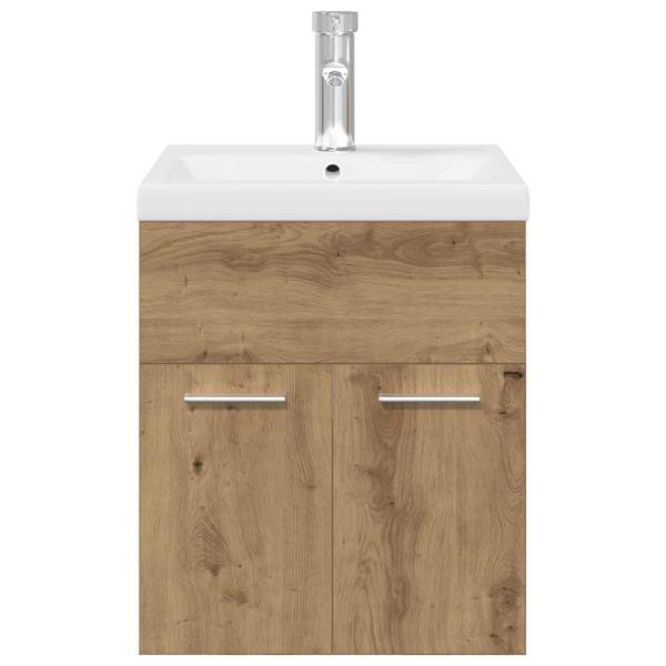 Waschbeckenunterschrank mit Einbaubecken und Wasserhahn