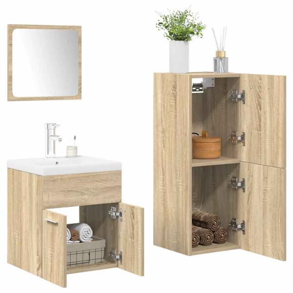 ARDEBO.de - 4-tlg. Badmöbel-Set Sonoma-Eiche Holzwerkstoff