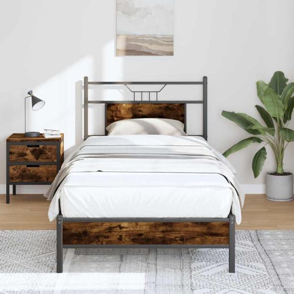 ARDEBO.de - Bettgestell ohne Matratze Räuchereiche 75x190 cm Holzwerkstoff