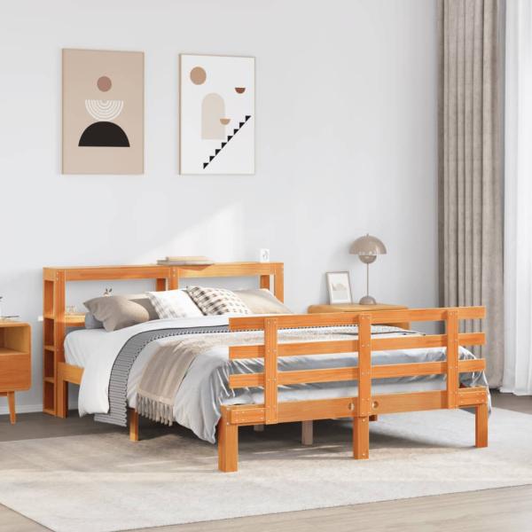 ARDEBO.de - Bettgestell mit Kopfteil ohne Matratze Wachsbraun 140x190 cm