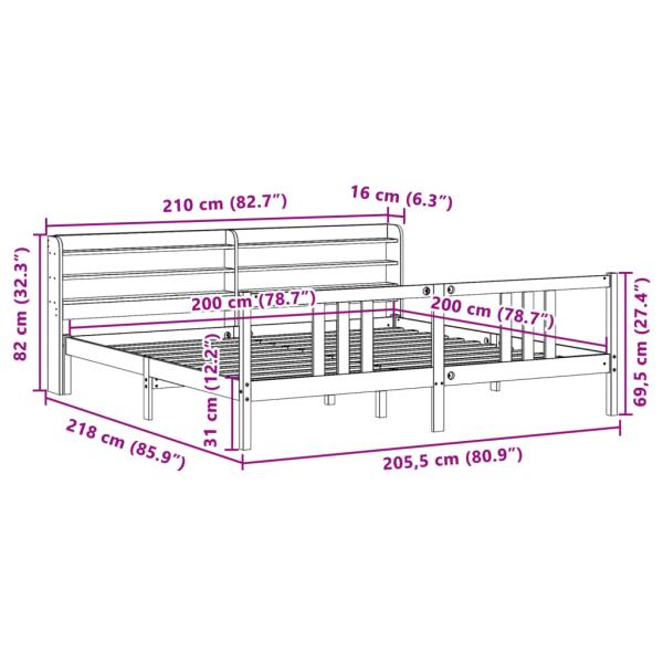 Bettgestell mit Kopfteil ohne Matratze Weiß 200x200 cm