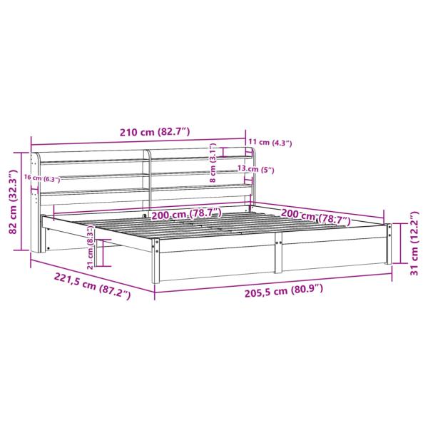 Bettgestell mit Kopfteil ohne Matratze 200x200 cm