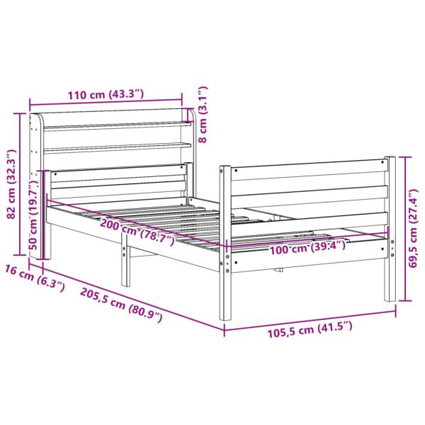 Bettgestell mit Kopfteil ohne Matratze Weiß 100x200 cm