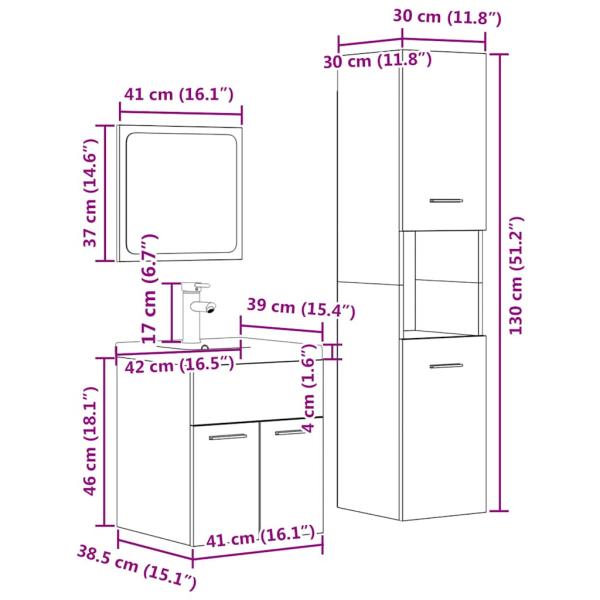 4-tlg. Badmöbel-Set Betongrau Holzwerkstoff