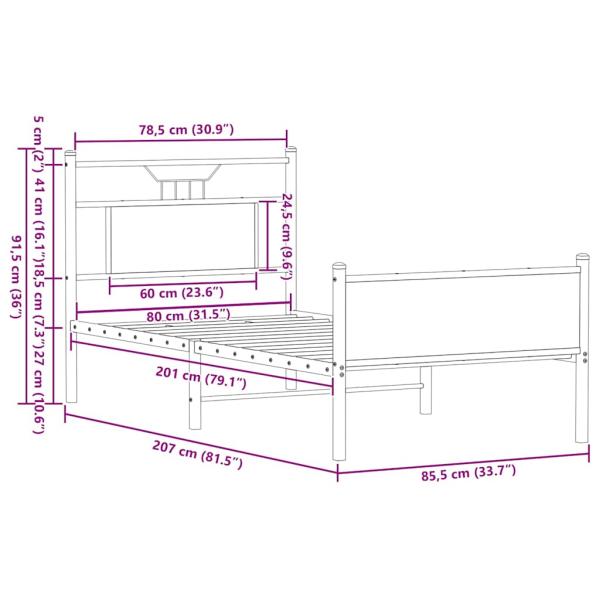 Bettgestell ohne Matratze Räuchereiche 80x200 cm Holzwerkstoff