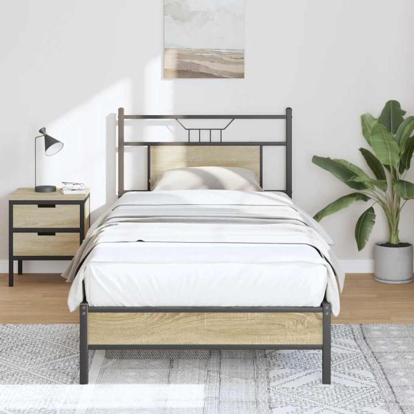 ARDEBO.de - Bettgestell ohne Matratze Sonoma-Eiche 90x190 cm Holzwerkstoff