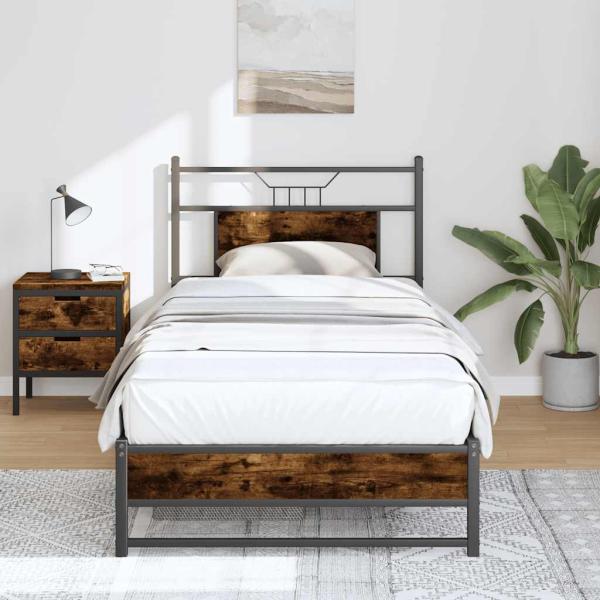ARDEBO.de - Bettgestell ohne Matratze Räuchereiche 90x200 cm Holzwerkstoff