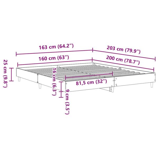 Bettgestell ohne Matratze Betongrau 160x200 cm Holzwerkstoff