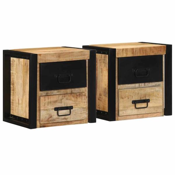 ARDEBO.de - Nachttische 2 Stk. 40x35x40 cm Raues Mango-Massivholz