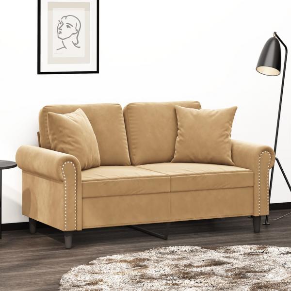 ARDEBO.de - 2-Sitzer-Sofa mit Zierkissen Braun 120 cm Samt