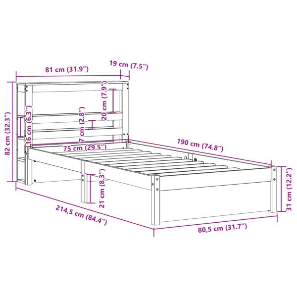 Bettgestell mit Kopfteil ohne Matratze 75x190 cm