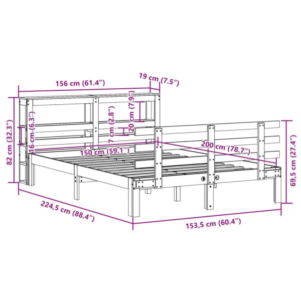 Bettgestell mit Kopfteil ohne Matratze Wachsbraun 150x200 cm