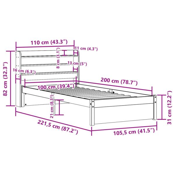 Bettgestell mit Kopfteil ohne Matratze 100x200 cm