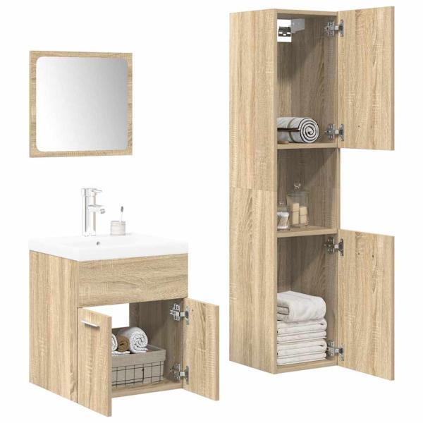 ARDEBO.de - 4-tlg. Badmöbel-Set Sonoma-Eiche Holzwerkstoff