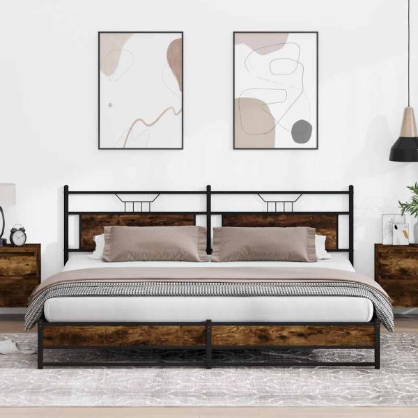 ARDEBO.de - Metallbett ohne Matratze Räuchereiche 193x203 cm