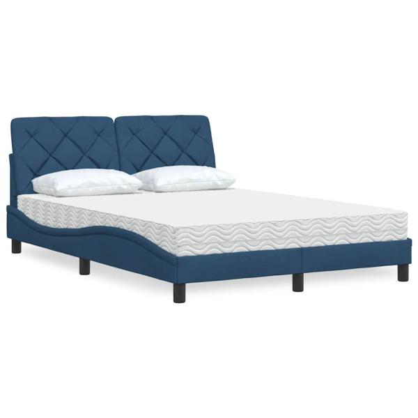 ARDEBO.de - Bett mit Matratze Blau 140x190 cm Stoff