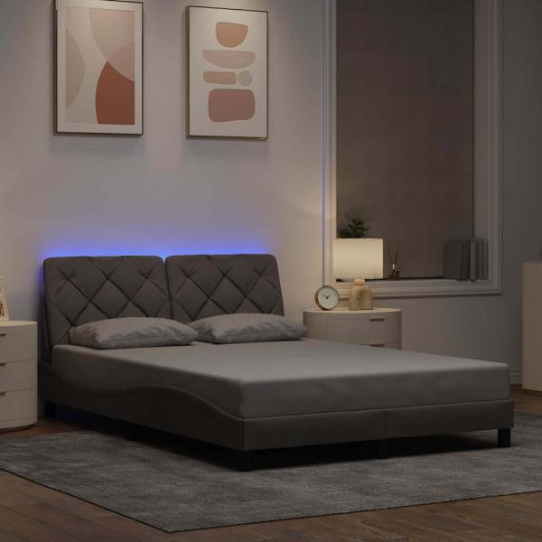 ARDEBO.de - Bettgestell mit LED ohne Matratze Taupe 140x190 cm Stoff