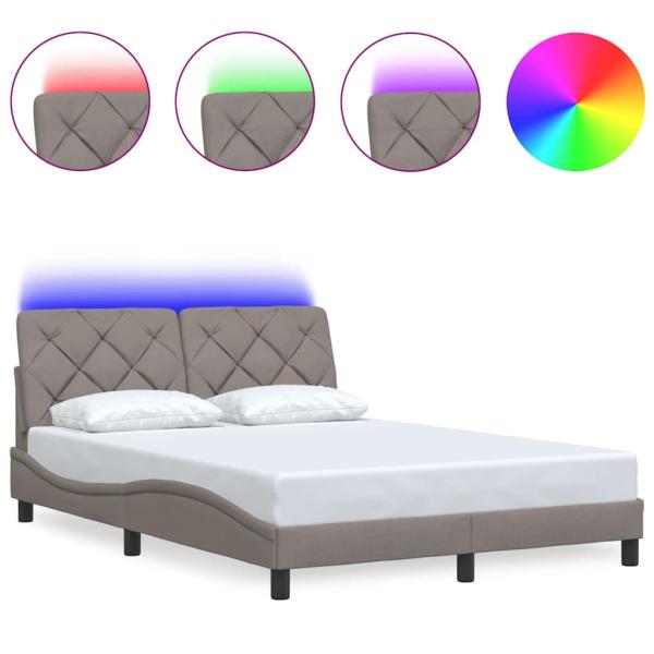 Bettgestell mit LED ohne Matratze Taupe 140x190 cm Stoff