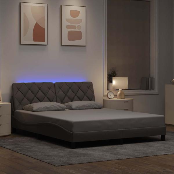 ARDEBO.de - Bettgestell mit LED ohne Matratze Taupe 160x200 cm Stoff