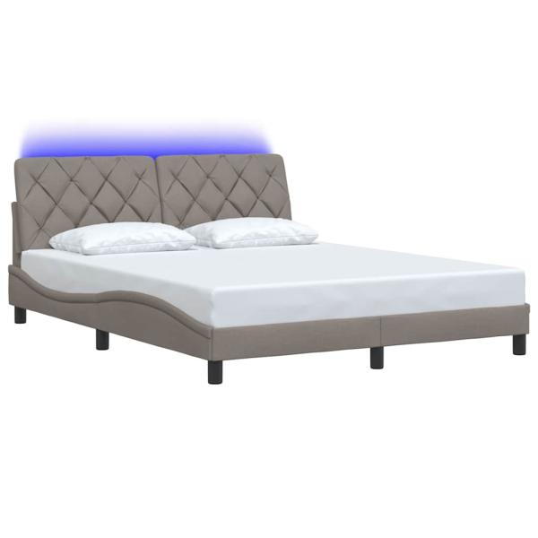 Bettgestell mit LED ohne Matratze Taupe 160x200 cm Stoff