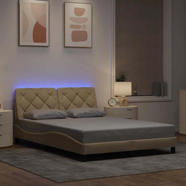 ARDEBO.de - Bettgestell mit LED ohne Matratze Creme 120x200 cm Stoff