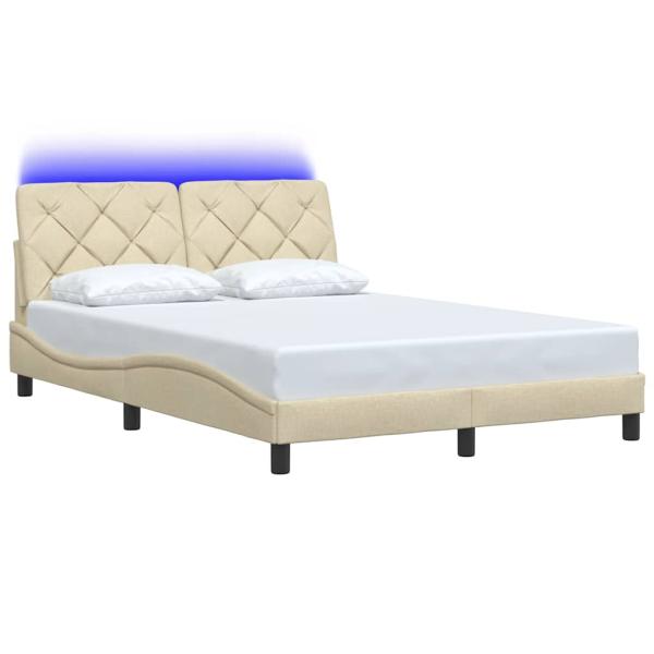 Bettgestell mit LED ohne Matratze Creme 120x200 cm Stoff
