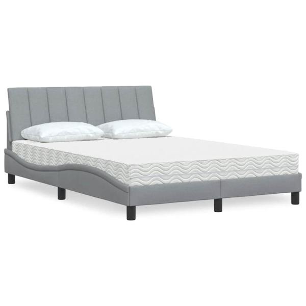 ARDEBO.de - Bett mit Matratze Hellgrau 120x200 cm Stoff