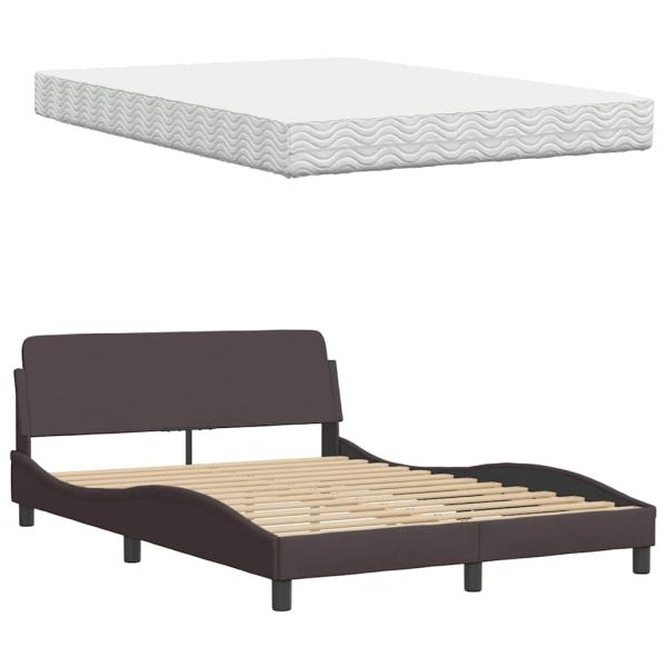 Bett mit Matratze Dunkelbraun 140x200 cm Stoff