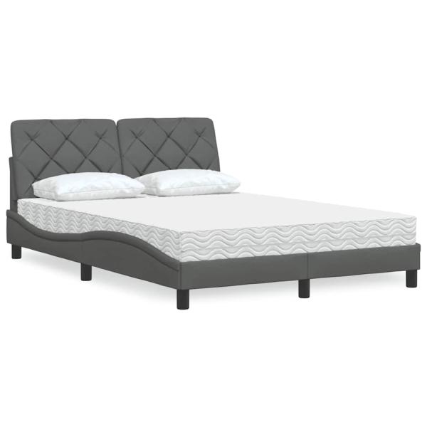 ARDEBO.de - Bett mit Matratze Dunkelgrau 140x200 cm Stoff