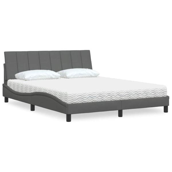 ARDEBO.de - Bett mit Matratze Dunkelgrau 160x200 cm Stoff