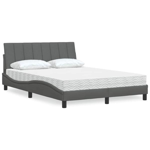 ARDEBO.de - Bett mit Matratze Dunkelgrau 140x200 cm Stoff