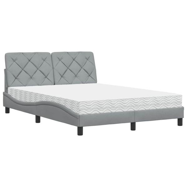 Bett mit Matratze Hellgrau 140x200 cm Stoff
