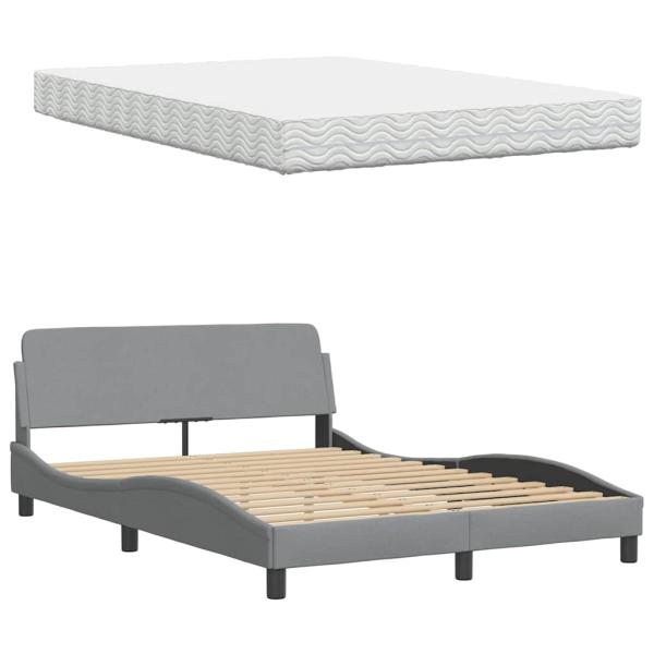 Bett mit Matratze Hellgrau 140x200 cm Stoff