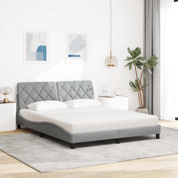 Bett mit Matratze Hellgrau 160x200 cm Stoff