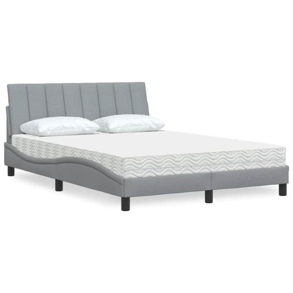 ARDEBO.de - Bett mit Matratze Hellgrau 140x200 cm Stoff
