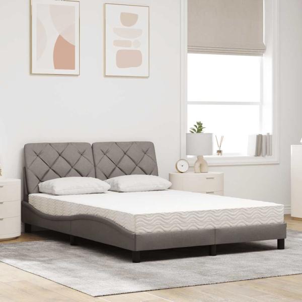 Bett mit Matratze Taupe 140x200 cm Stoff