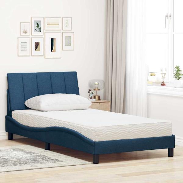Bett mit Matratze Blau 100x200 cm Stoff
